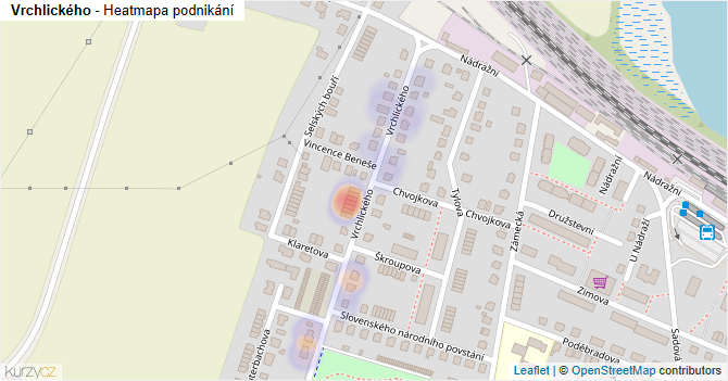 Vrchlického - mapa podnikání
