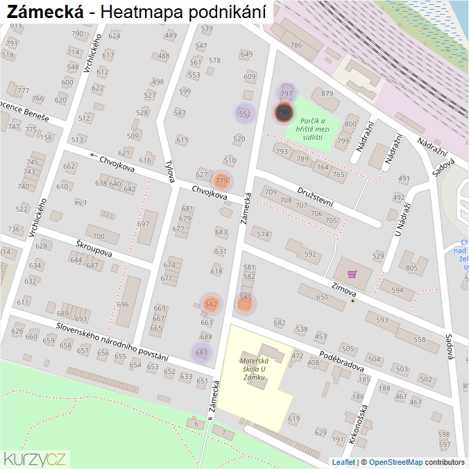 Mapa Zámecká - Firmy v ulici.