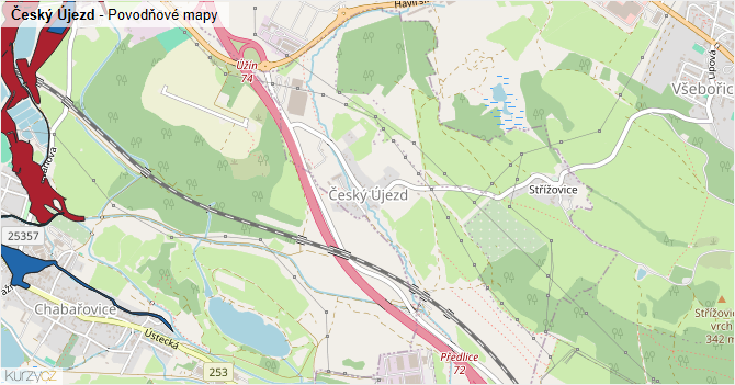 Český Újezd - záplavové mapy stoleté vody