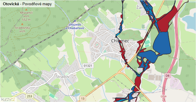 Otovická - záplavové mapy stoleté vody