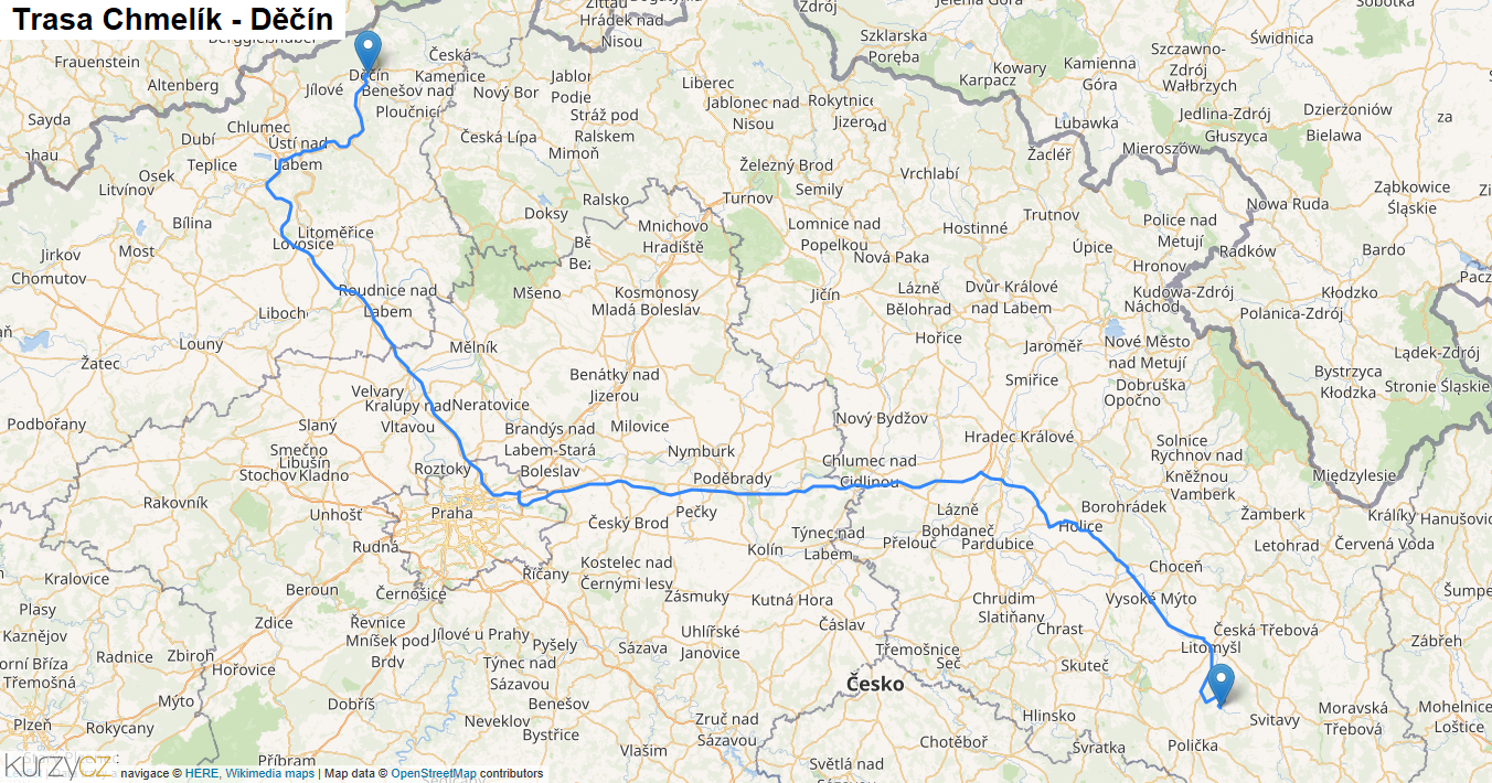 Chmelík-Děčín, mapa trasy