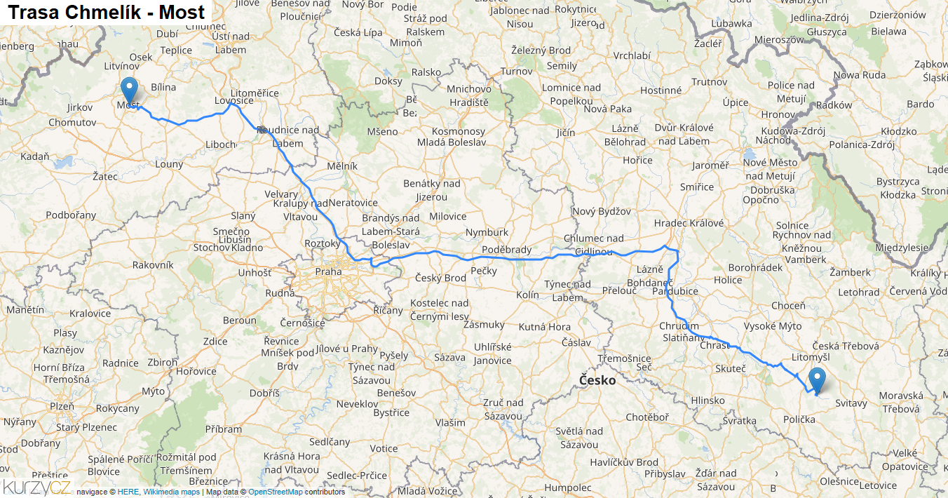 Chmelík-Most, mapa trasy