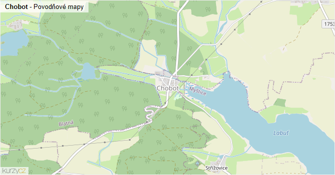Chobot - záplavové mapy stoleté vody