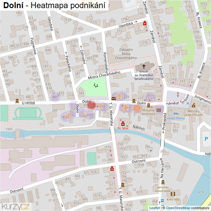 Mapa Dolní - Firmy v ulici.