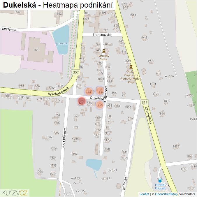 Mapa Dukelská - Firmy v ulici.
