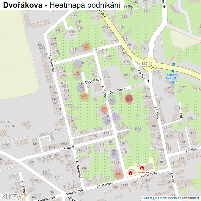 Mapa Dvořákova - Firmy v ulici.