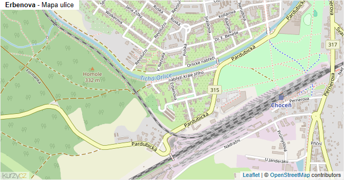 Erbenova - mapa ulice
