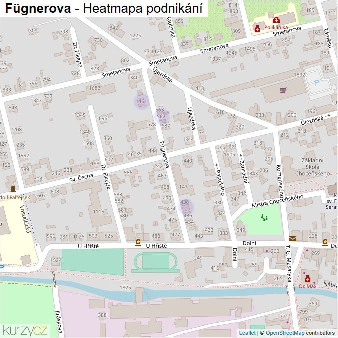 Mapa Fügnerova - Firmy v ulici.