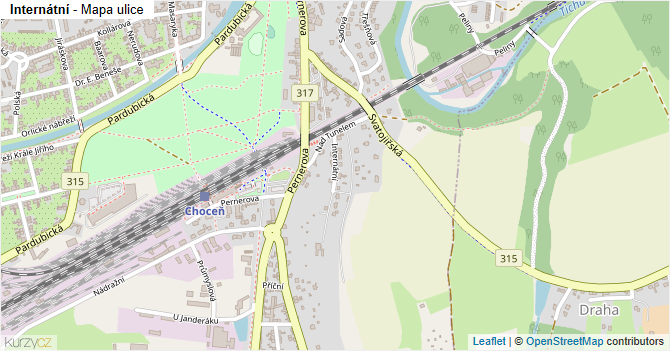 Internátní - mapa ulice