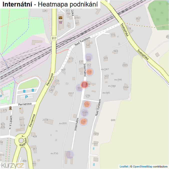 Mapa Internátní - Firmy v ulici.