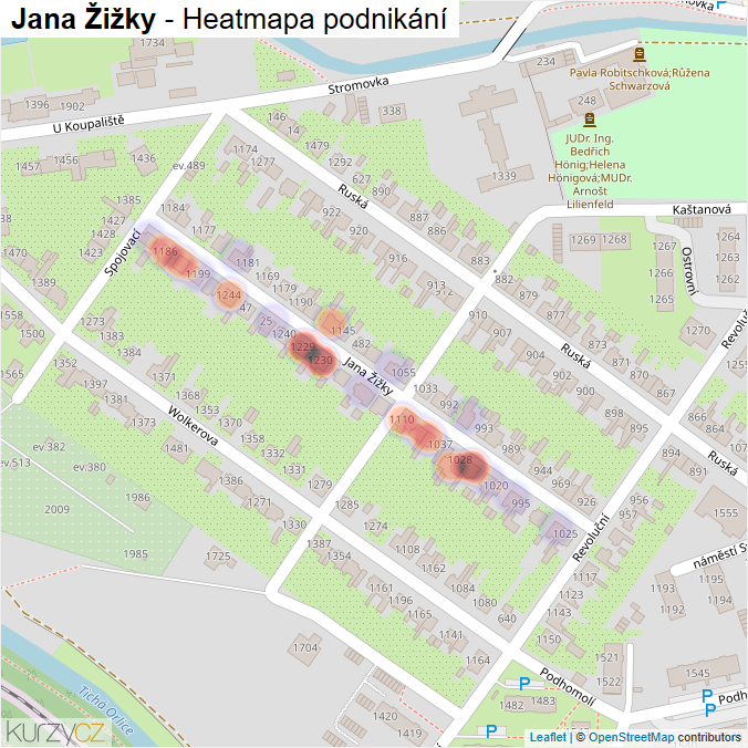 Mapa Jana Žižky - Firmy v ulici.