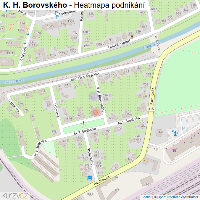 Mapa K. H. Borovského - Firmy v ulici.