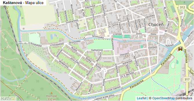 Kaštanová - mapa ulice