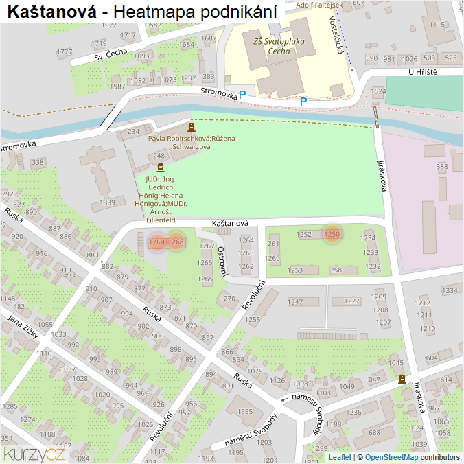 Mapa Kaštanová - Firmy v ulici.