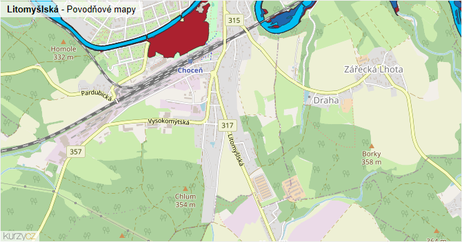 Litomyšlská - záplavové mapy stoleté vody