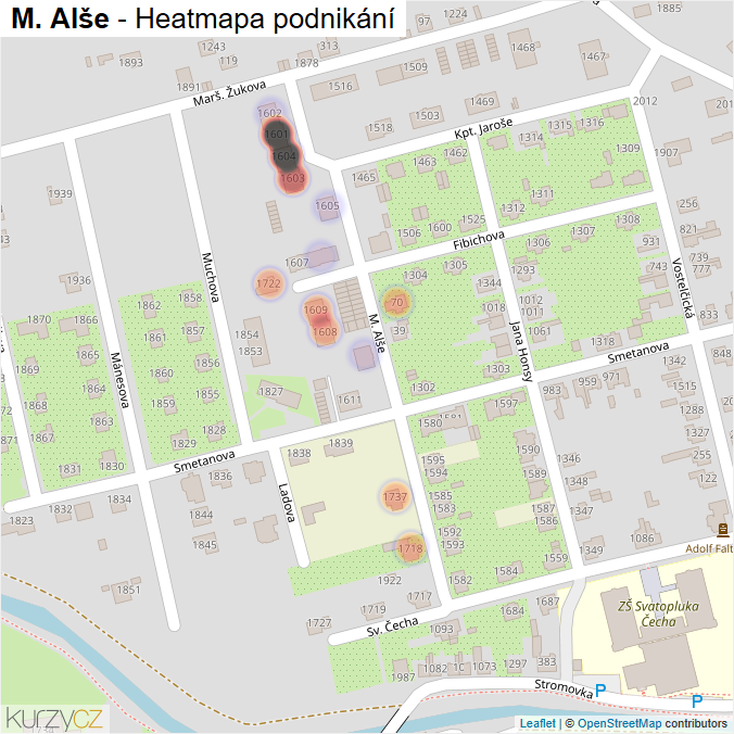 Mapa M. Alše - Firmy v ulici.