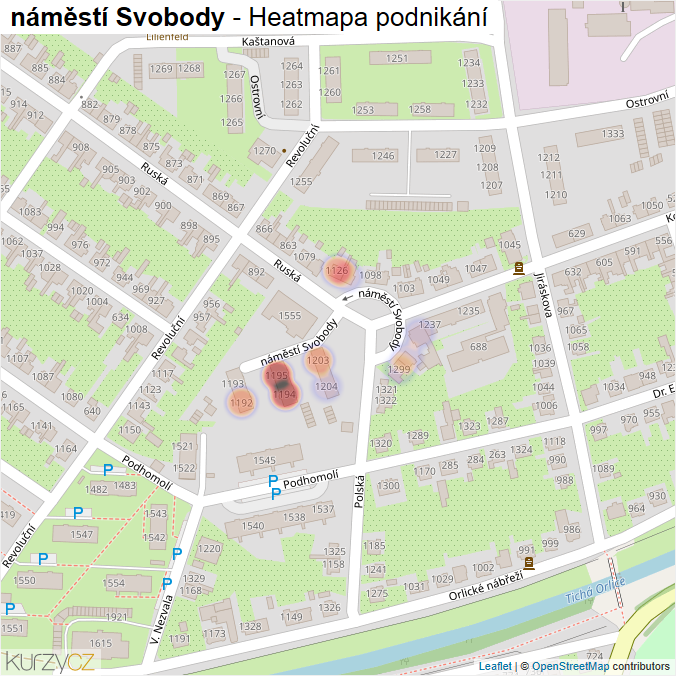 Mapa náměstí Svobody - Firmy v ulici.
