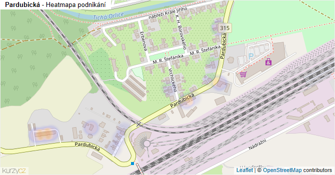 Pardubická - mapa podnikání