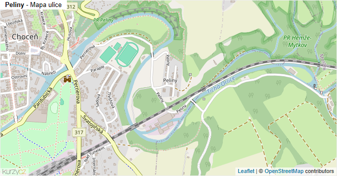 Peliny - mapa ulice