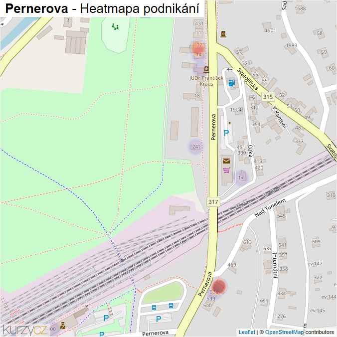 Mapa Pernerova - Firmy v ulici.