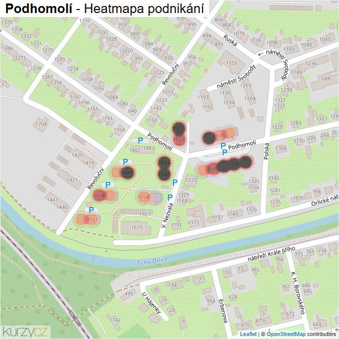 Mapa Podhomolí - Firmy v ulici.