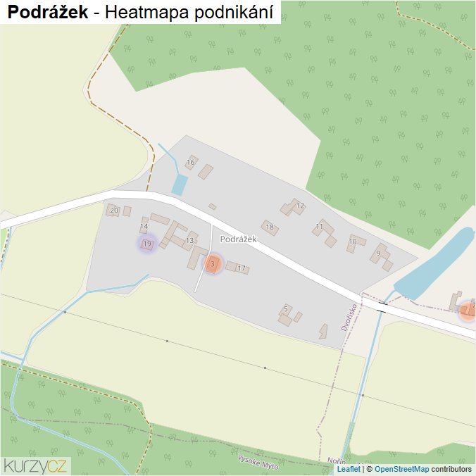 Mapa Podrážek - Firmy v části obce.