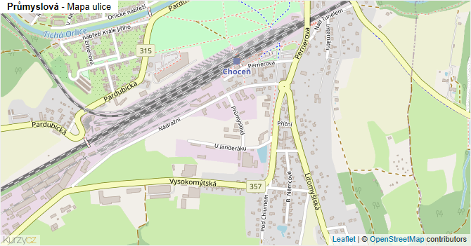 Průmyslová - mapa ulice