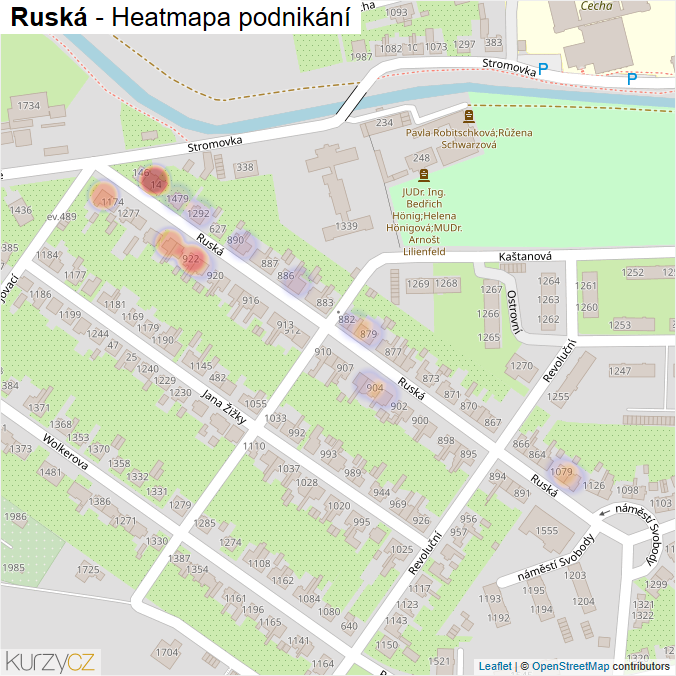 Mapa Ruská - Firmy v ulici.