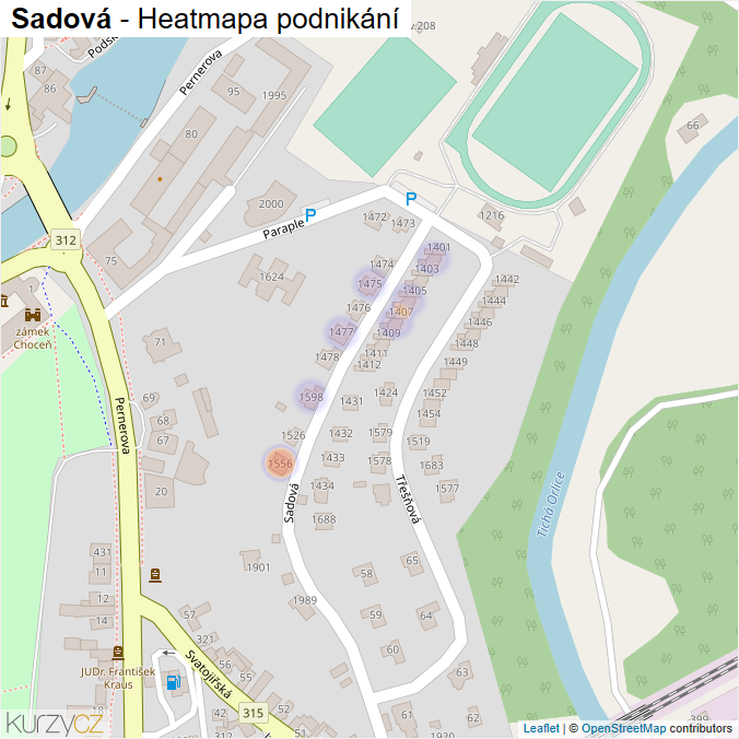 Mapa Sadová - Firmy v ulici.