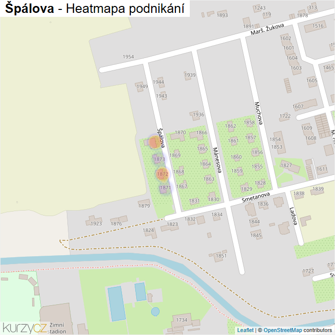 Mapa Špálova - Firmy v ulici.