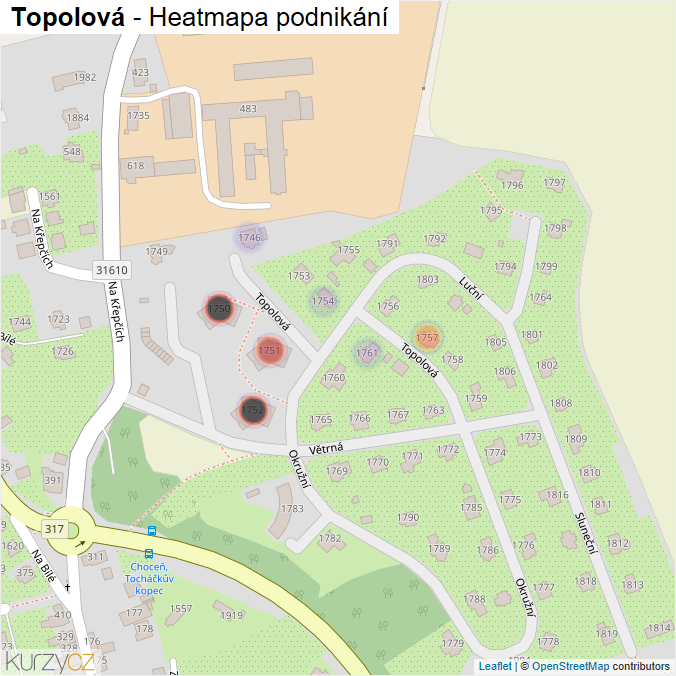 Mapa Topolová - Firmy v ulici.