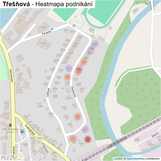 Mapa Třešňová - Firmy v ulici.