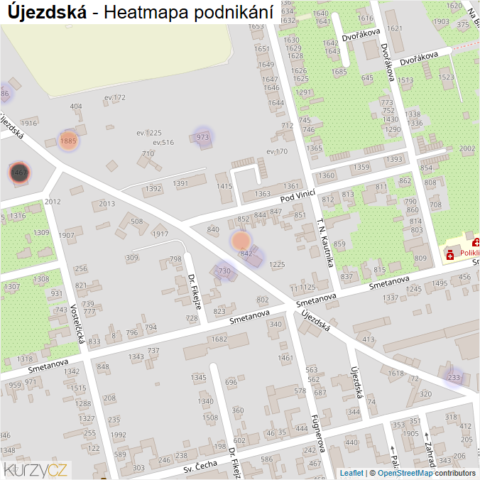 Mapa Újezdská - Firmy v ulici.