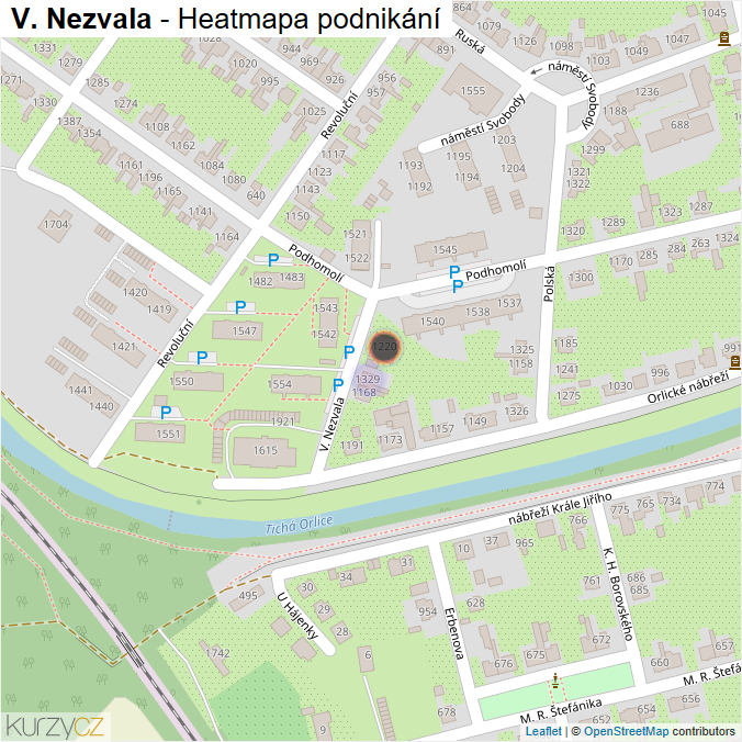 Mapa V. Nezvala - Firmy v ulici.