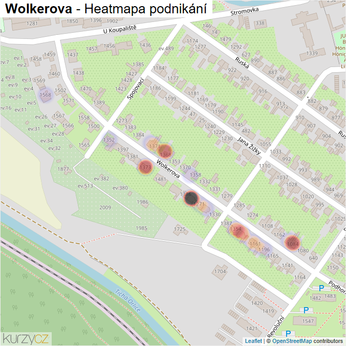 Mapa Wolkerova - Firmy v ulici.