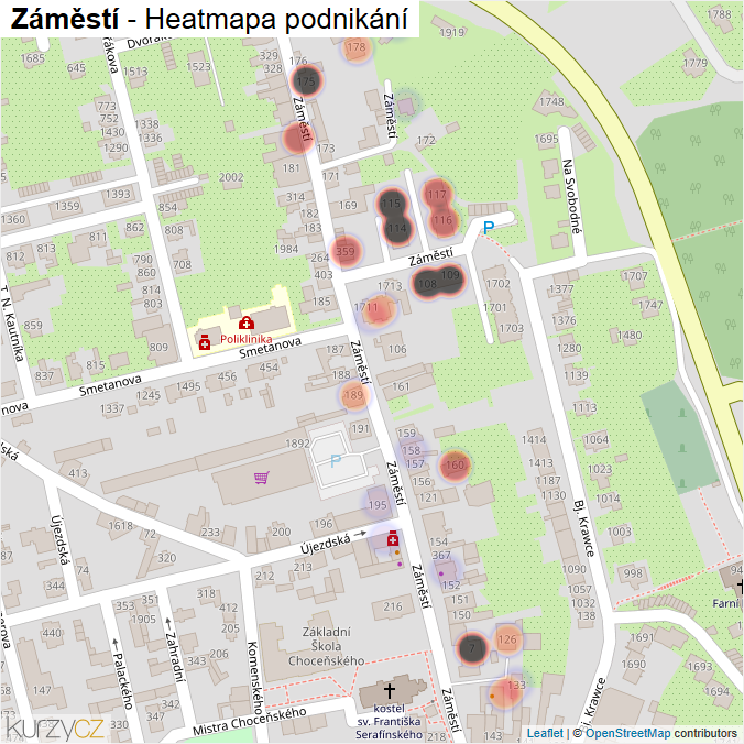Mapa Záměstí - Firmy v ulici.