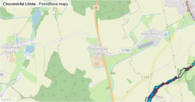 Chocenická Lhota - záplavové mapy stoleté vody