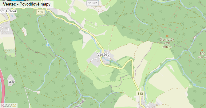 Vestec - záplavové mapy stoleté vody