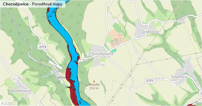 Chocnějovice - záplavové mapy stoleté vody