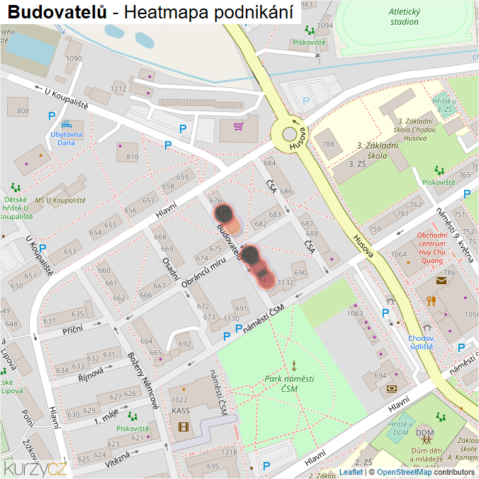 Mapa Budovatelů - Firmy v ulici.