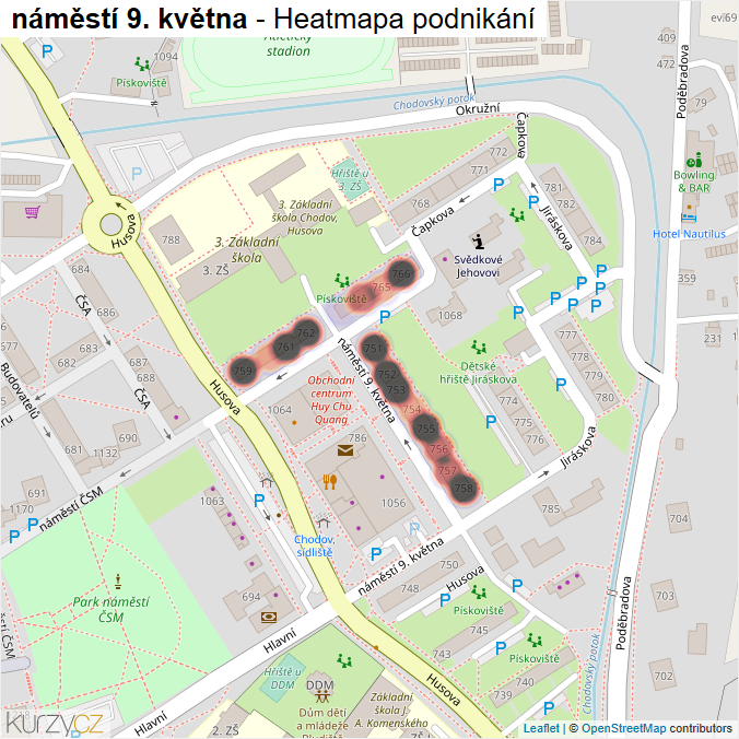 Mapa náměstí 9. května - Firmy v ulici.