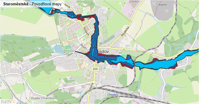 Staroměstská - záplavové mapy stoleté vody