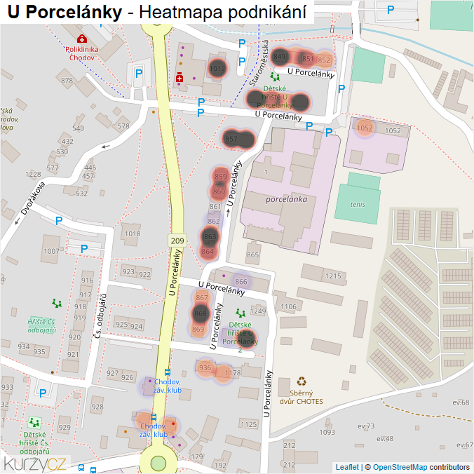 Mapa U Porcelánky - Firmy v ulici.