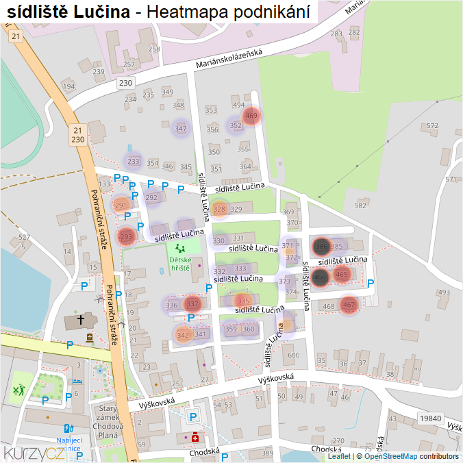 Mapa sídliště Lučina - Firmy v ulici.