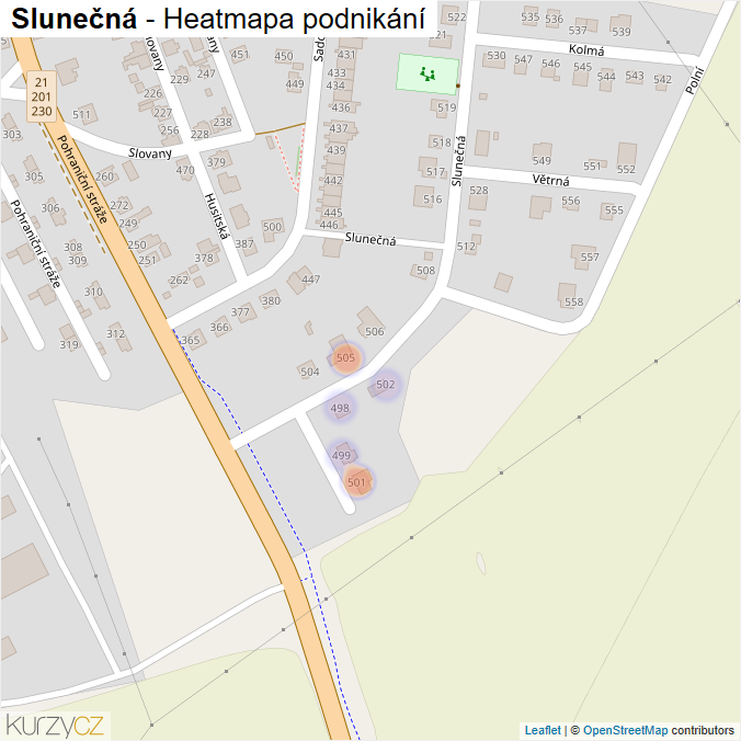 Mapa Slunečná - Firmy v ulici.