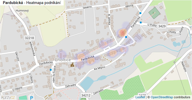 Pardubická - mapa podnikání