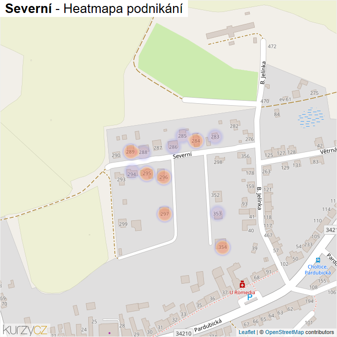 Mapa Severní - Firmy v ulici.