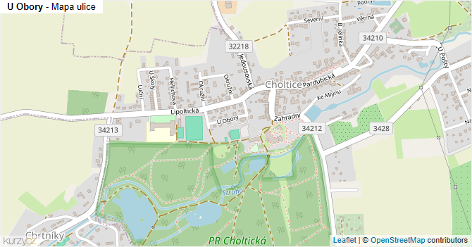 U Obory - mapa ulice