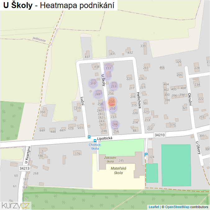 Mapa U Školy - Firmy v ulici.