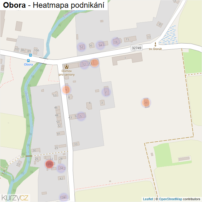 Mapa Obora - Firmy v části obce.